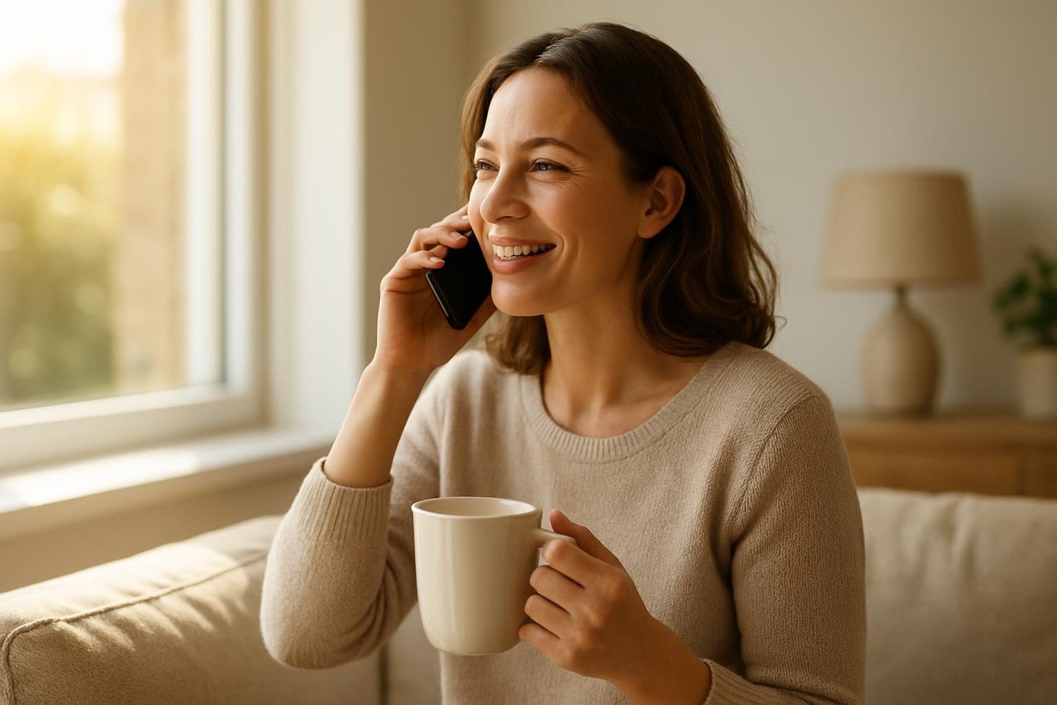 Person on a phone call by a window after switching to a cheaper phone plan