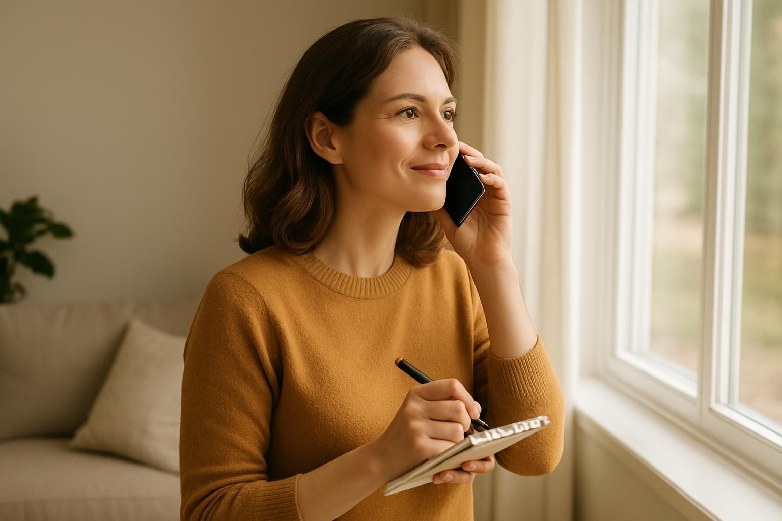 Person on a phone call taking notes while asking a utility about payment help
