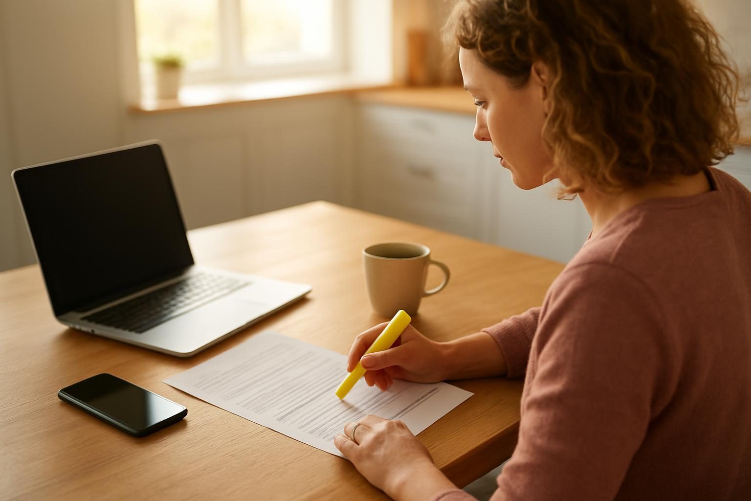 Person reviewing a monthly statement to learn how to lower your cell phone bill