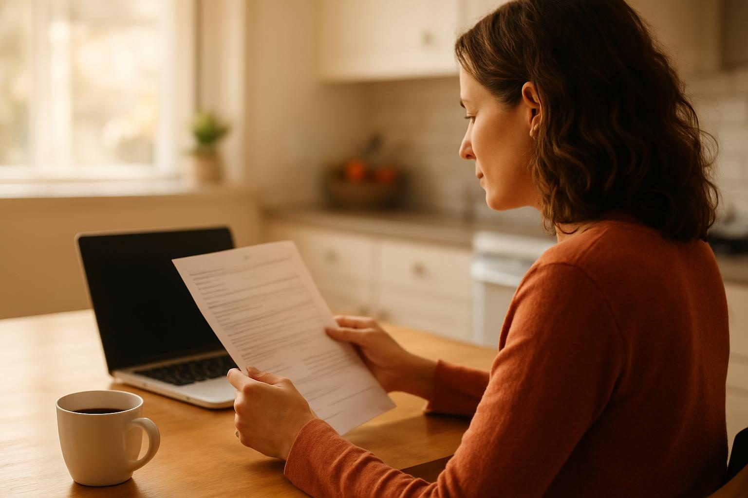 Person at a kitchen table reviewing a medical bill to understand the No Surprises Act