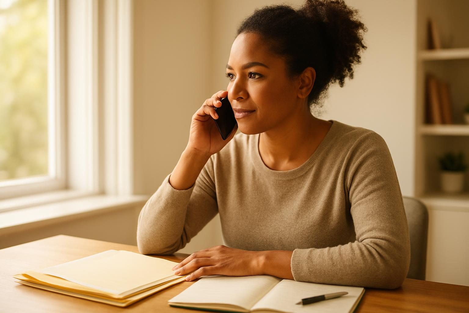 Person on a phone call disputing a medical bill at home